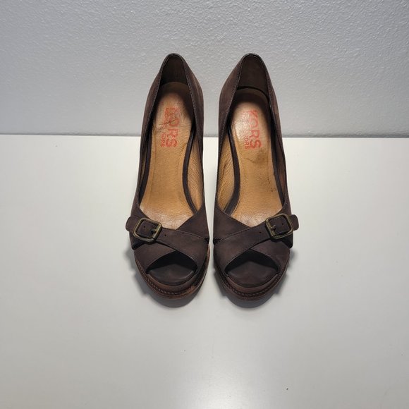 Kors by Michael Kors Brown Leather Peep Toe Pump Size 7 - Picture 2 of 8
